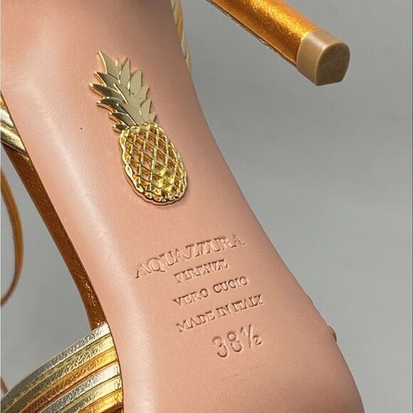 Aquazzura Ari Metallic Leather Ankle-Tie Sandals size 38.5 - Picture 13 of 13